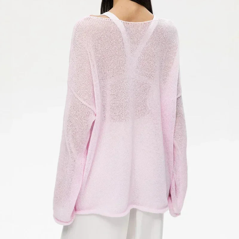 Elegant Sweater Women 2024 Summer Autumn Casual Fashion Loose Women Pullovers Chic Pink White Jumper Sueter Mujer