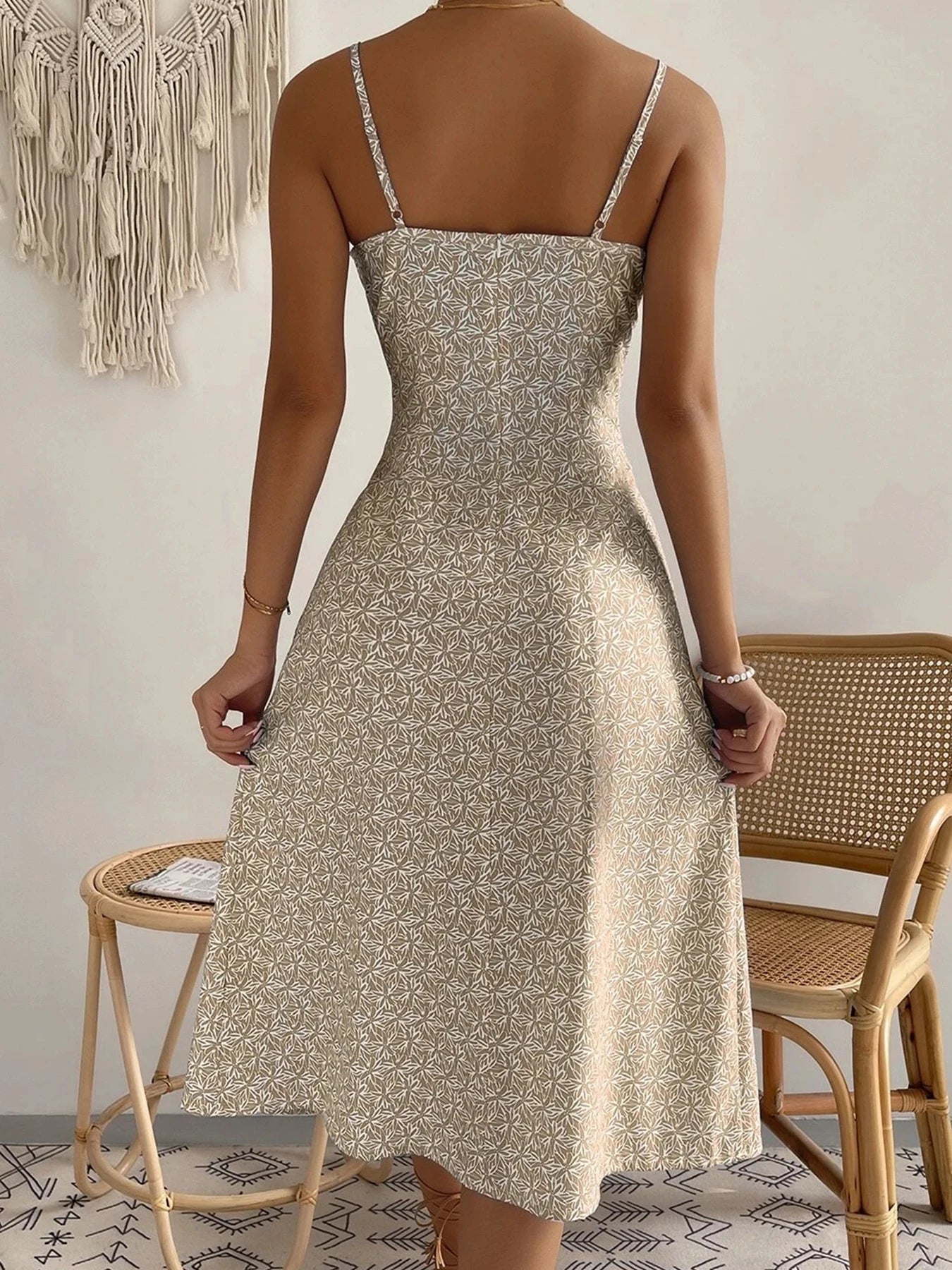 Floral Strappy Dress with Gathered Bust & Thigh Slit – Sexy Summer Dress