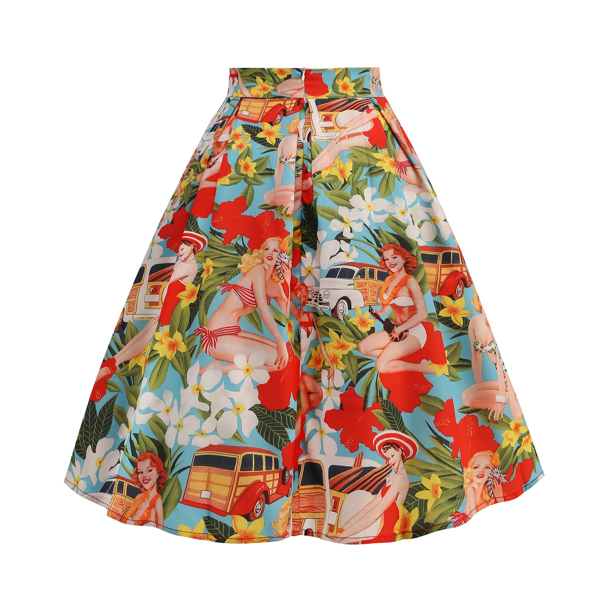 Floral Print Summer Skirt Women High Waist Swing 50s Vintage Retro Rockabilly Midi Pleated Skirts Faldas