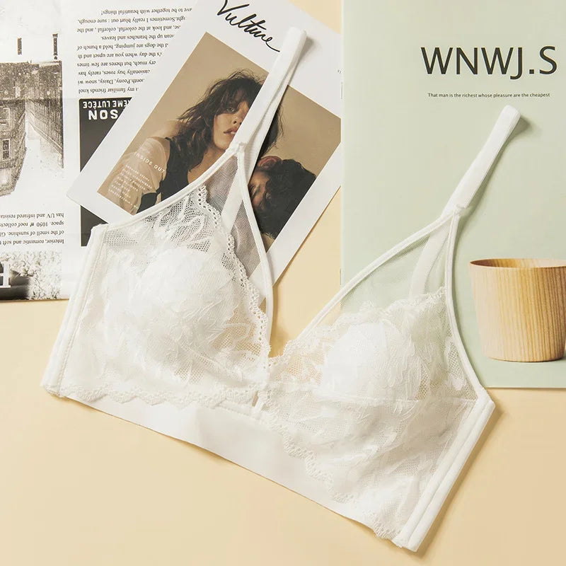 Lace Bras for Women Push Up Bra Deep V Underwear Wireless Brassiere A B Cup Beauty Back Bralette 3/4 Cup Sexy Thin Lingerie