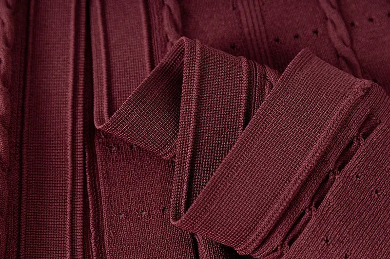 Summer Solid Round Neck Short Sleeved Office Lady Knitted Dress Women Korean Single Breasted Hollow Out Long Dress Fashion Trend