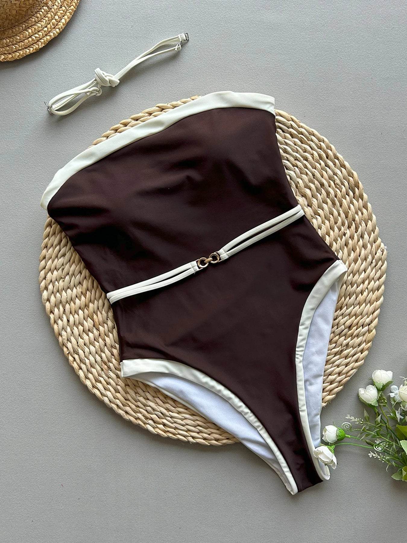 2026 New Sexy Bandeau Swimwear Women One Piece Swimsuit Female Patchwork Bodysuit Monokini Bathing Suit Beachwear Swimming Suit