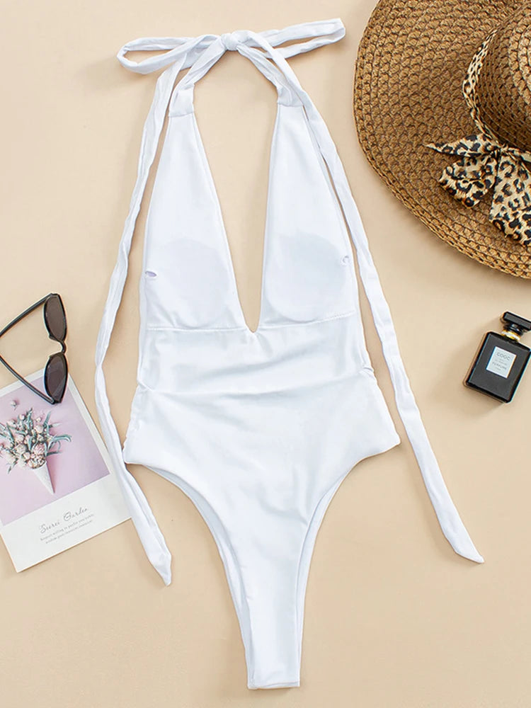 2026 New Sexy Deep V One Piece Swimsuit Women Bandage Backless Swimwear Female Monokini Bathers Bathing Suits Summer Beach Wear