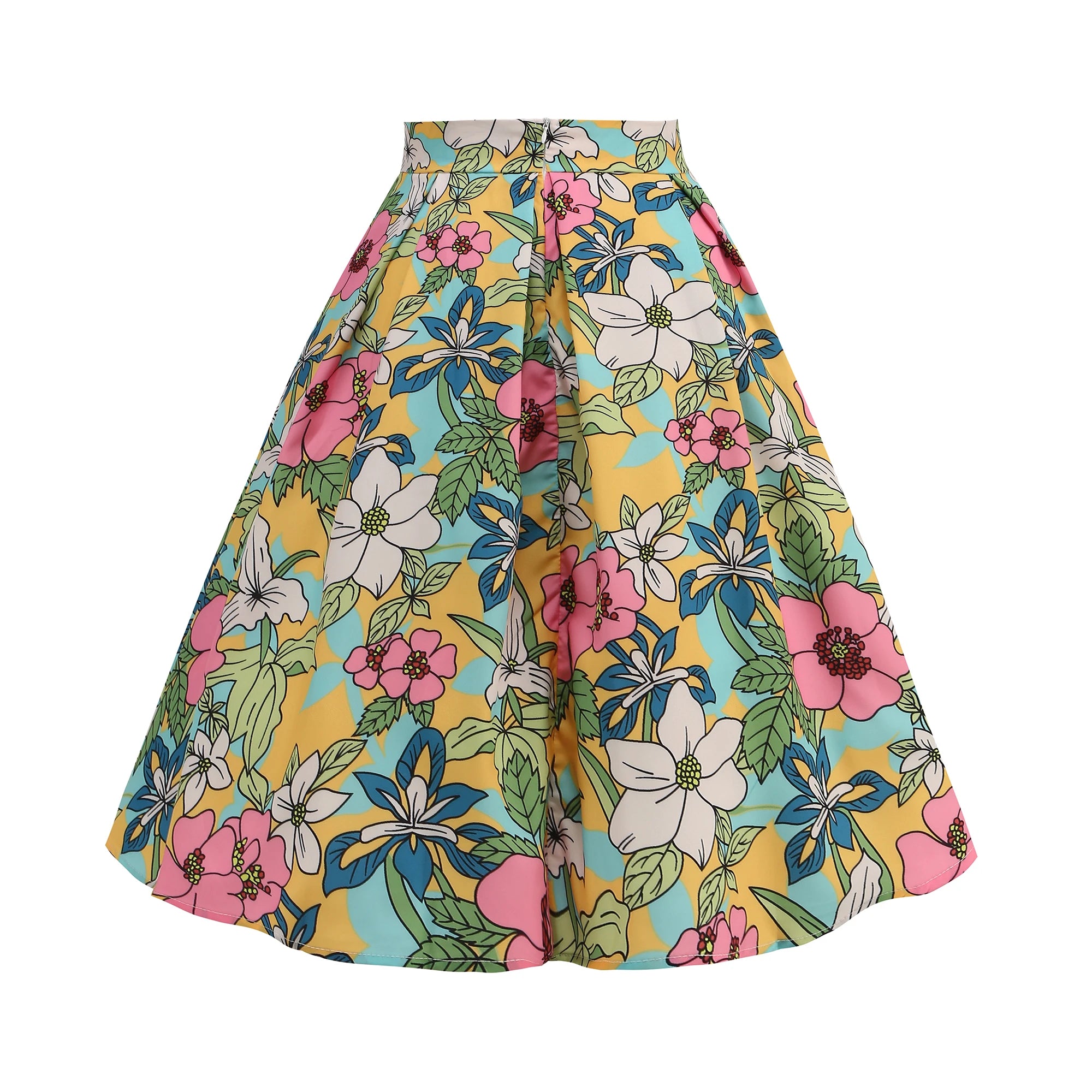 Floral Print Summer Skirt Women High Waist Swing 50s Vintage Retro Rockabilly Midi Pleated Skirts Faldas