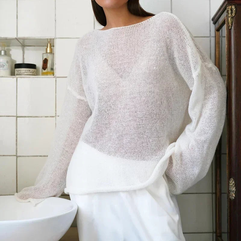 Elegant Sweater Women 2024 Summer Autumn Casual Fashion Loose Women Pullovers Chic Pink White Jumper Sueter Mujer
