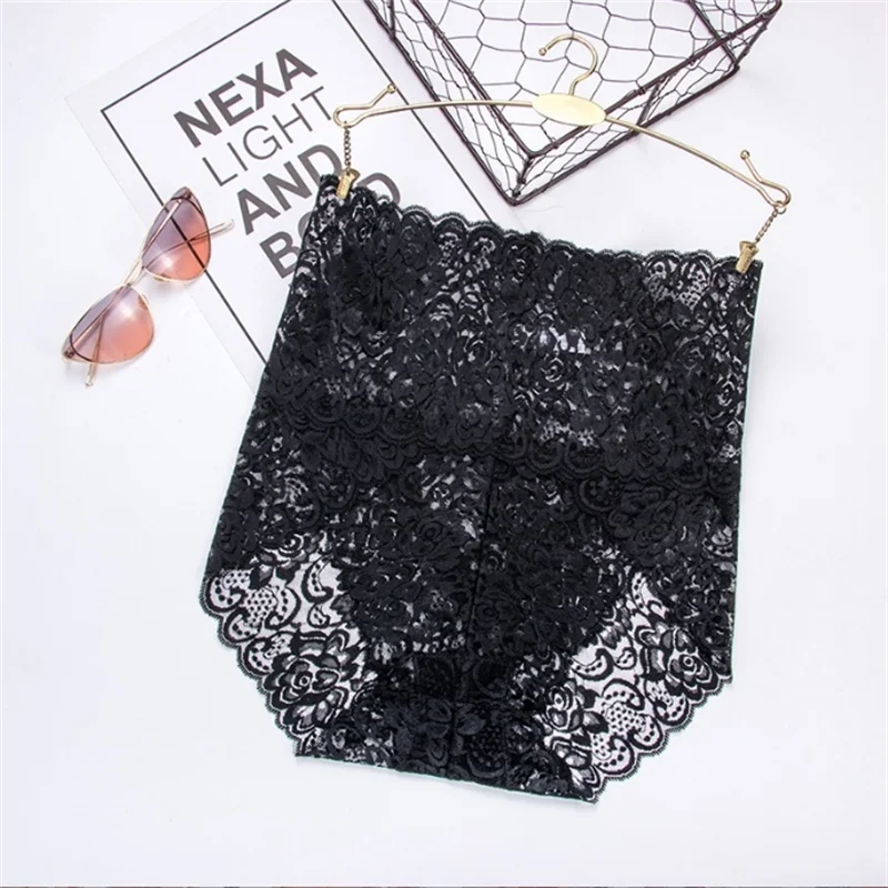 1Pc Fashion Women High Waist Plus Size Panties Lace Mesh Floral Transparent Briefs Underwear Solid Seamless Underpants Lingerie