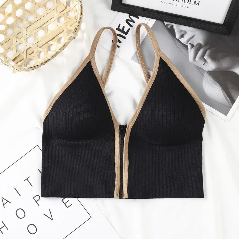 Seamless Sports Bra Women's Tube Top Front Zipper Sexy Crop Tops Beauty Back V-Neck Camisoles Push Up Lingerie Sports Tank Top