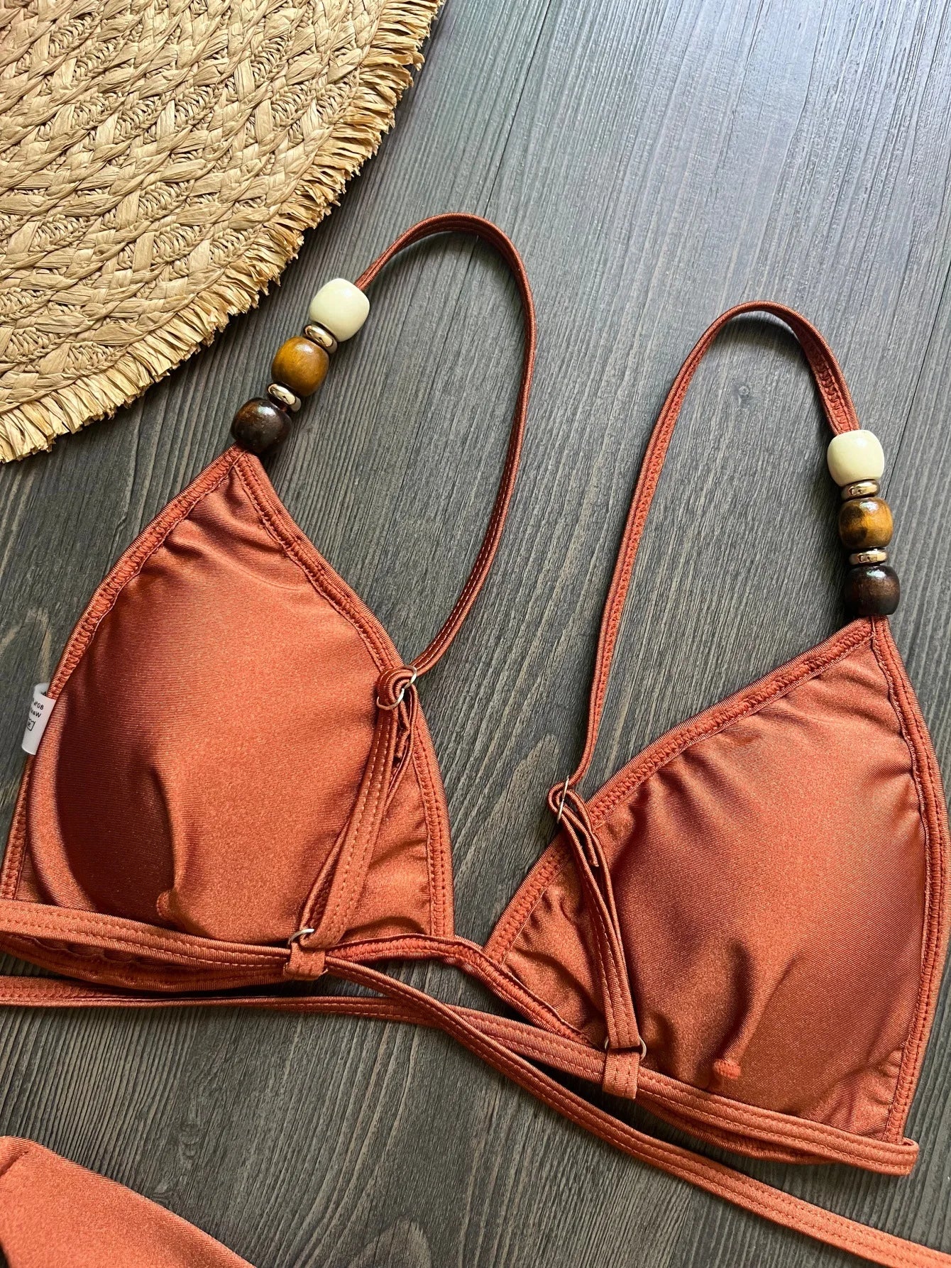 Sexy Brown Bikini Set 2026 Women Pearls Strap Hole Out Push Up Bra Thong Swimsuit Brazilian Beach Bathing Suit Micro Swimwear