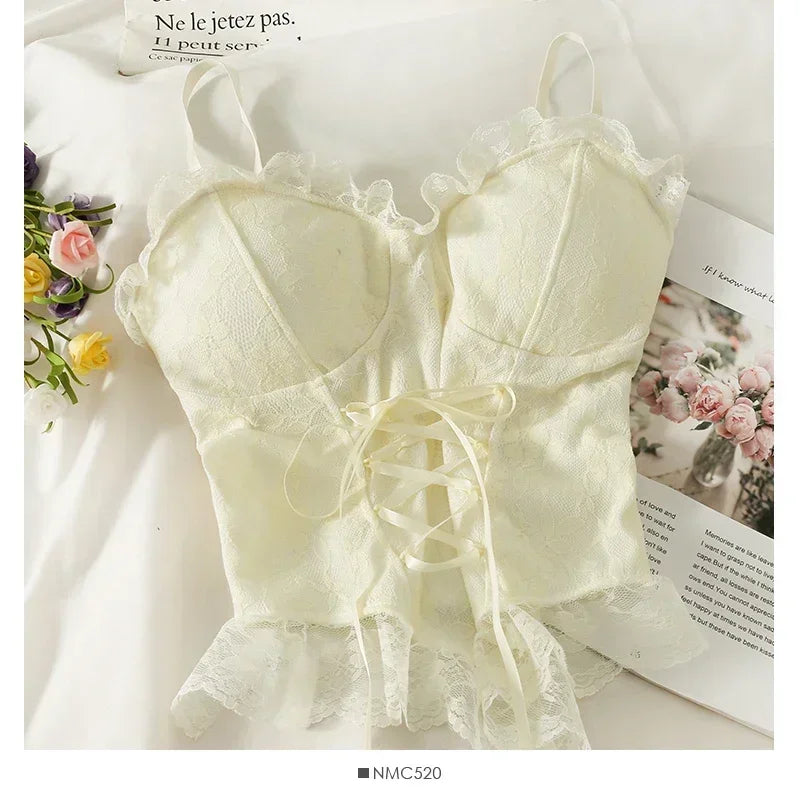 New Y2k Clothes Sexy Crop Tops Women Corset Lace Bandage T-shirt Camisole Woman Sling Tank Top Fashion Sleeveless Waistcoat Gift