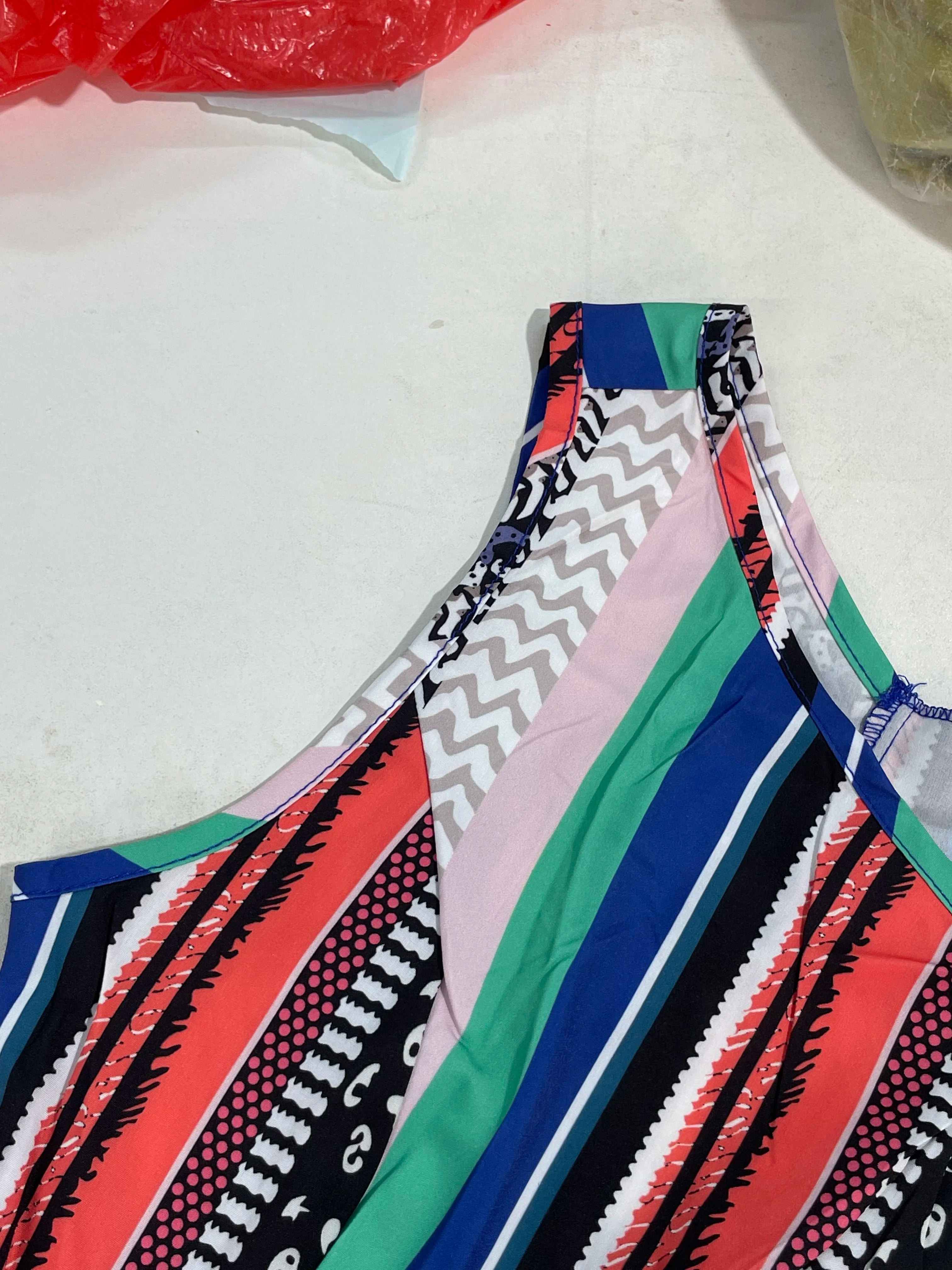 Striped Print One-Shoulder Dress Women Summer Sexy High Thigh Slit Bodycon Slim Fit Asymmetric Hem Vacation Beach Dress