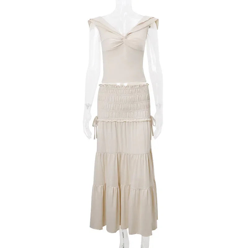 2 Piece Set Women Outfit Crop Top And Skirt Sets Fashion Summer Outfits For Women Vacation Ruffle Beach Holiday Outfits 2024