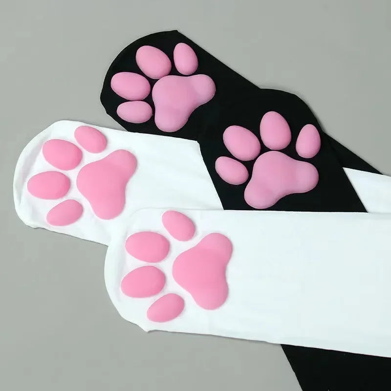 3D Cat Claw Cushion Silk Thigh High Stockings, Lolita Role Play Looks Accessories Socks for Girls and Ladies