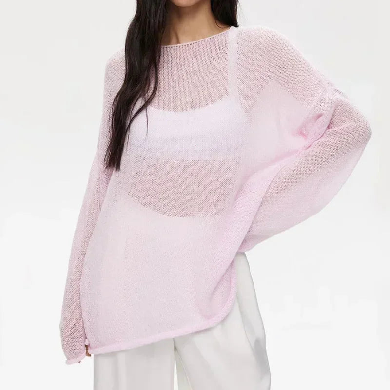 Elegant Sweater Women 2024 Summer Autumn Casual Fashion Loose Women Pullovers Chic Pink White Jumper Sueter Mujer