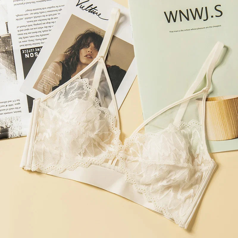 Lace Bras for Women Push Up Bra Deep V Underwear Wireless Brassiere A B Cup Beauty Back Bralette 3/4 Cup Sexy Thin Lingerie