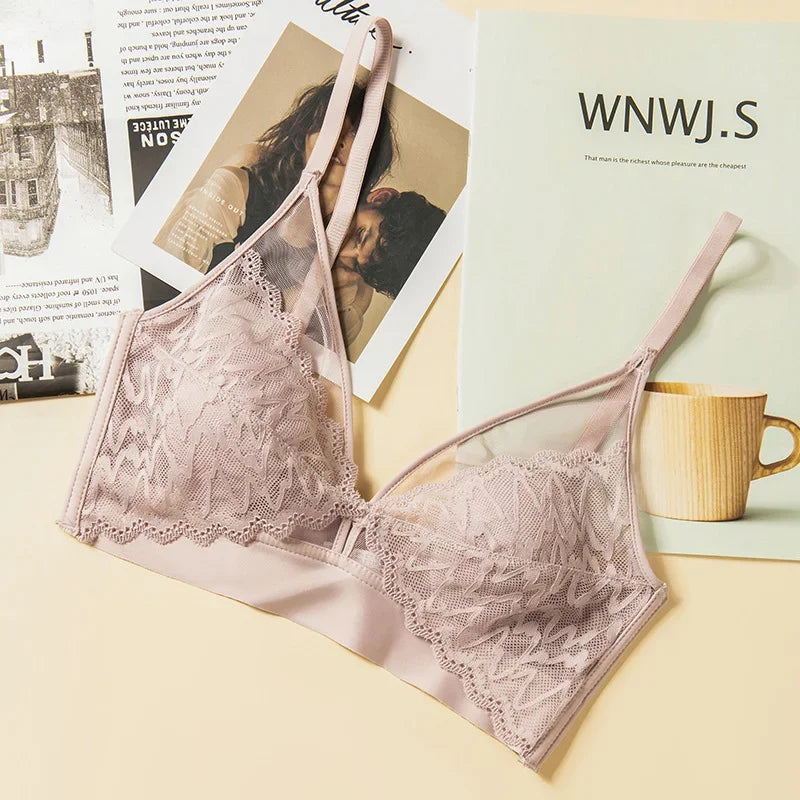 Lace Bras for Women Push Up Bra Deep V Underwear Wireless Brassiere A B Cup Beauty Back Bralette 3/4 Cup Sexy Thin Lingerie