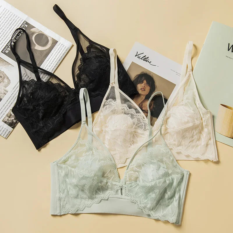 Lace Bras for Women Push Up Bra Deep V Underwear Wireless Brassiere A B Cup Beauty Back Bralette 3/4 Cup Sexy Thin Lingerie