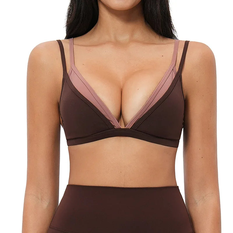 Women's V-Neck Yoga Bra Shockproof Fitness Sports Top Outdoor Casual Tight Female Running Workout Bra Sports Yoga Underwear