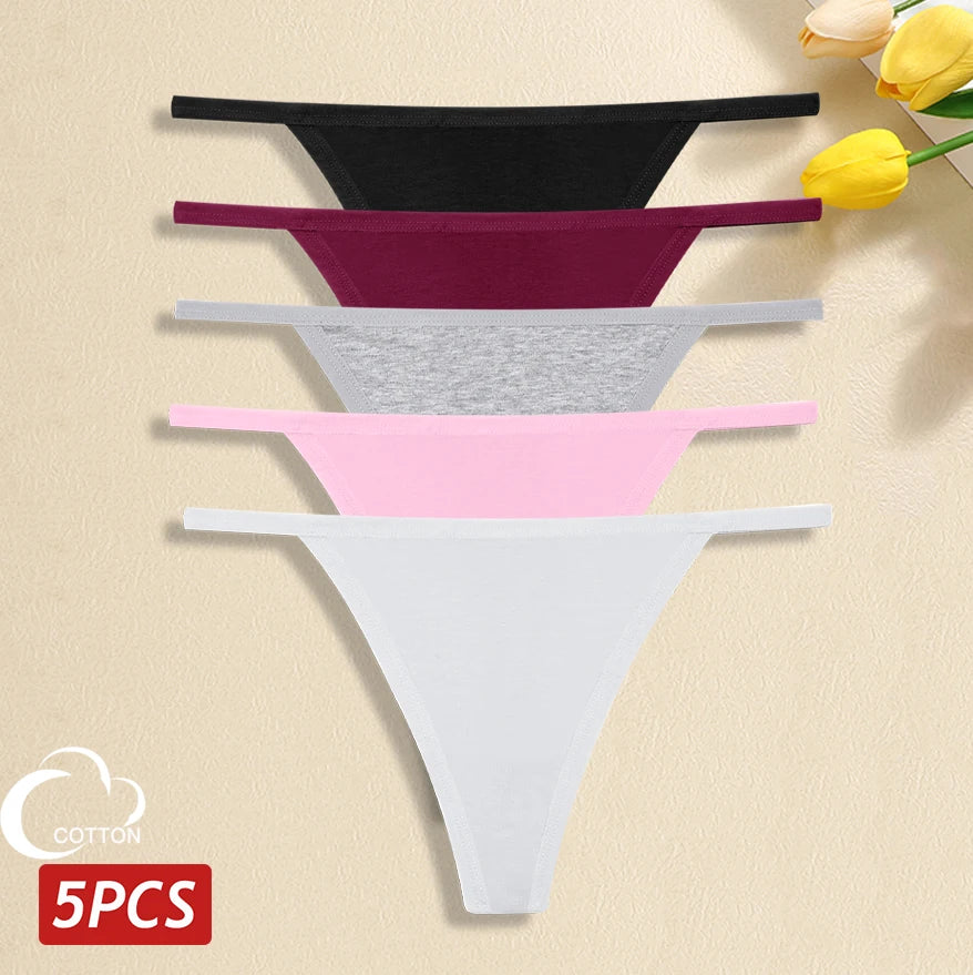 5Pcs Women Cotton Panties Female Thin Belts Underwear Sexy Low Waist G-String Thongs Ladies Soild Panties Breathable Lingerie