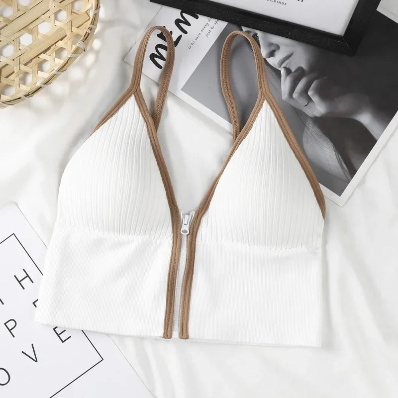 Seamless Sports Bra Women's Tube Top Front Zipper Sexy Crop Tops Beauty Back V-Neck Camisoles Push Up Lingerie Sports Tank Top
