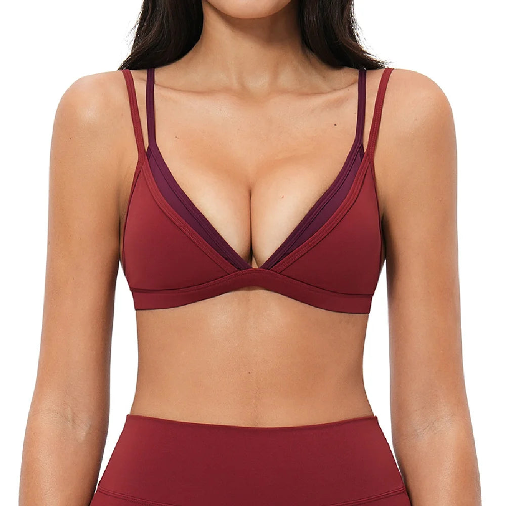 Women's V-Neck Yoga Bra Shockproof Fitness Sports Top Outdoor Casual Tight Female Running Workout Bra Sports Yoga Underwear