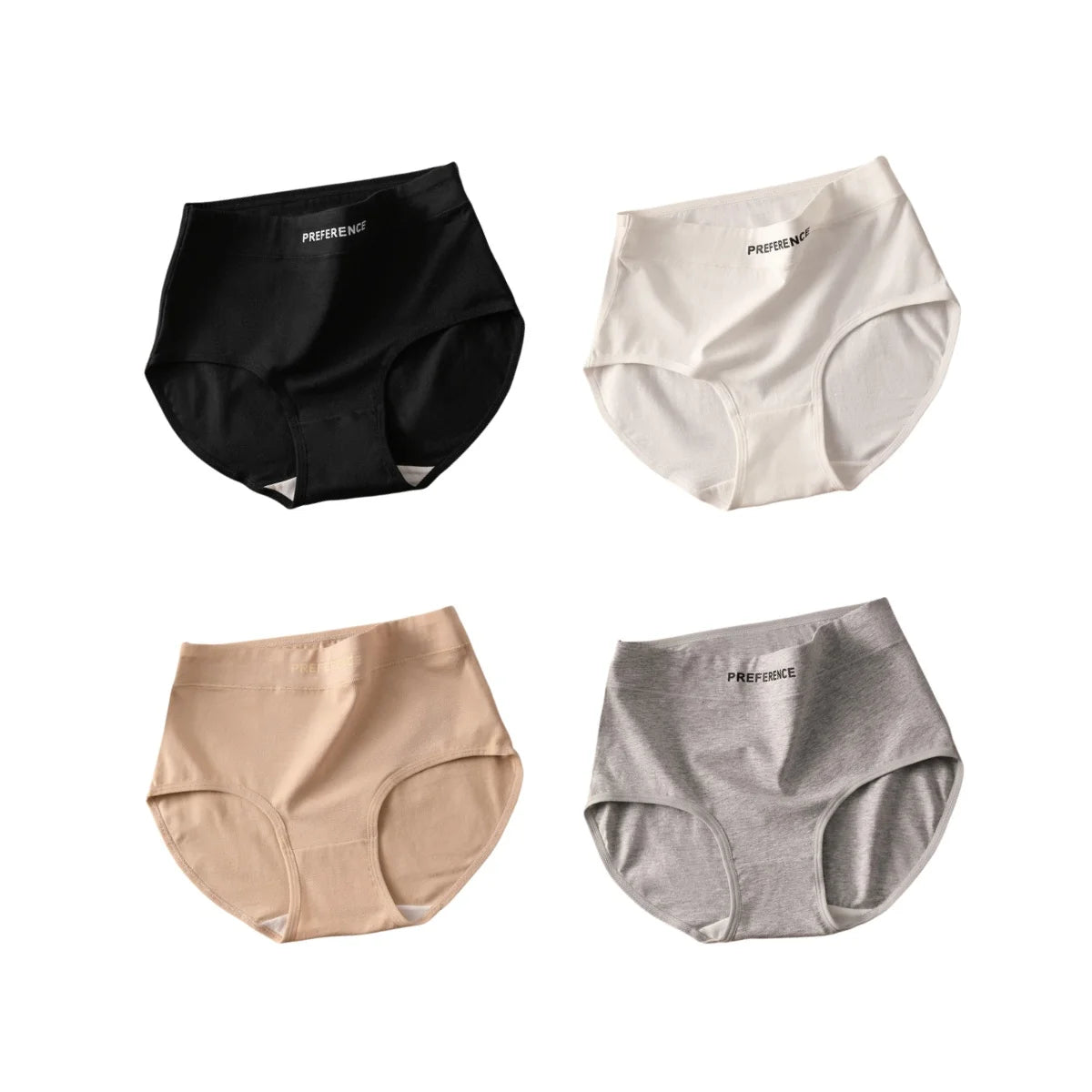 4Pcs/Set Women's Briefs Plus Size Panties High Waist Breathable Underwear Solid Color Cotton Lingerie Comfort M-XXL Panties